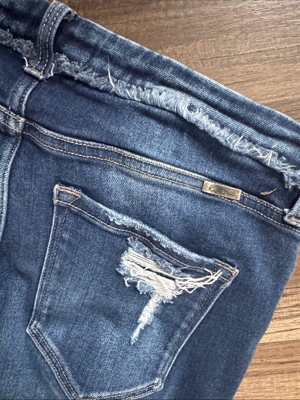 KanCan Dark Blue Distressed Boyfriend Jeans with Button Fly - Picture 7 of 7